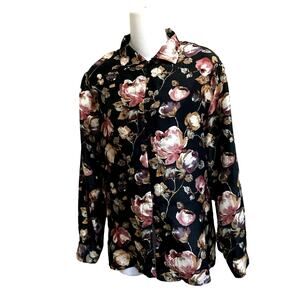 VTG‎ Stunt 100%Silk Floral  Shirt Blouse Boho Cottage Garden Country MP